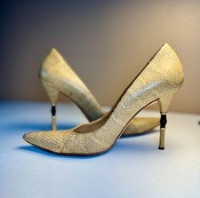 Gucci Python Bamboo Heel Pumps Tan Pointed Toe Vintage Size 40C Made Italy 90s