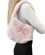 GUCCI Vintage GG Logo Fur Shoulder Bag Handbag Pochette Light Pink Gold