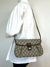 Gucci Vintage GG Supreme Sherry Line Shoulder Bag PVC Leather Brown Authentic