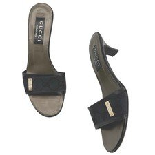 Gucci Vintage Monogram Canvas Kitten Heel Mules Size 6 90s Y2K