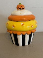 Halloween Cupcake Ceramic Cookie Jar 12 inch, Vintage Retired Kohls, 2000-2009