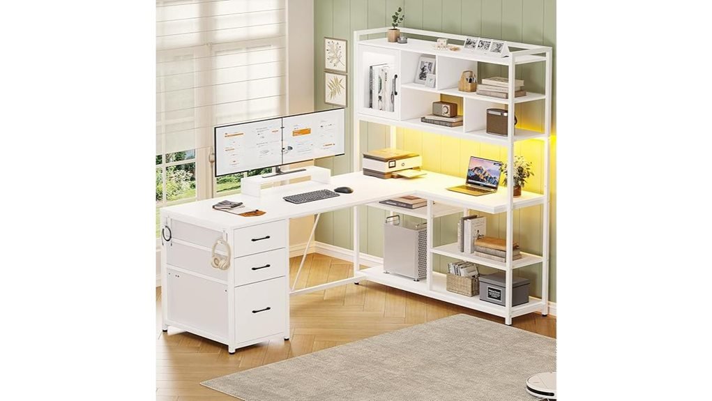 l shaped desk with drawers