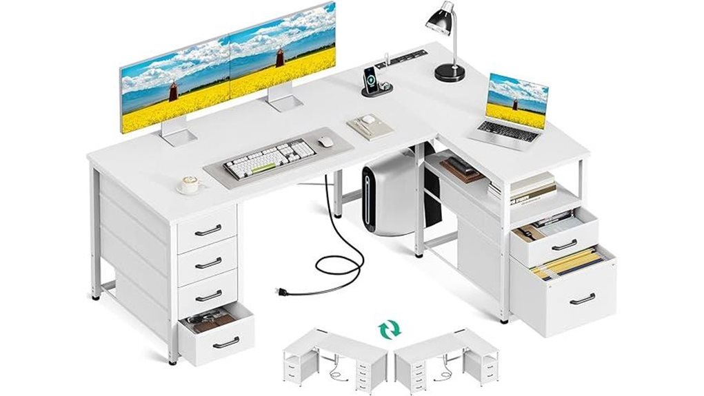 l shaped desk with drawers