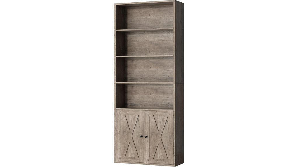 large bookshelf with doors