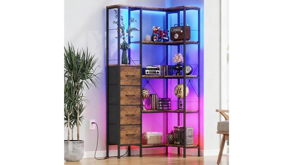 led corner bookshelf design
