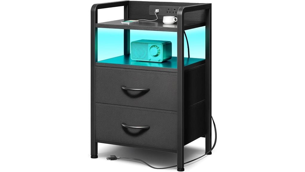 lighted charging bedside table