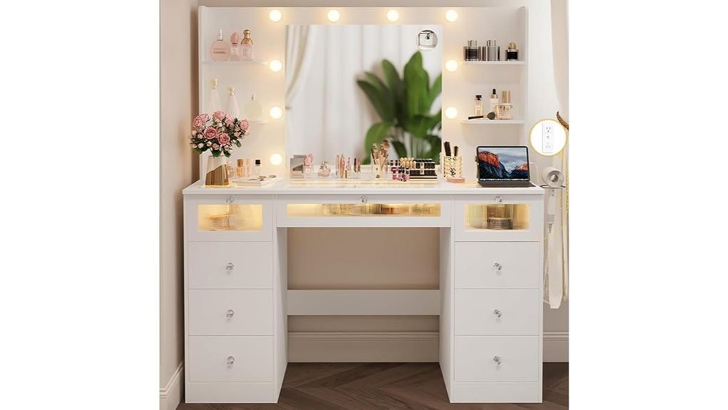 lighted vanity with drawers