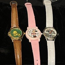 Lot Of 3 Vintage Disney Watches Minnie Mouse Lotus Pink, White Nurse, Tweety