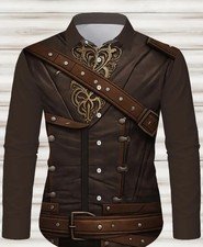 Men's Steampunk Complete Outfit Shirt Brown Black Long Sleeve Faux Buckle