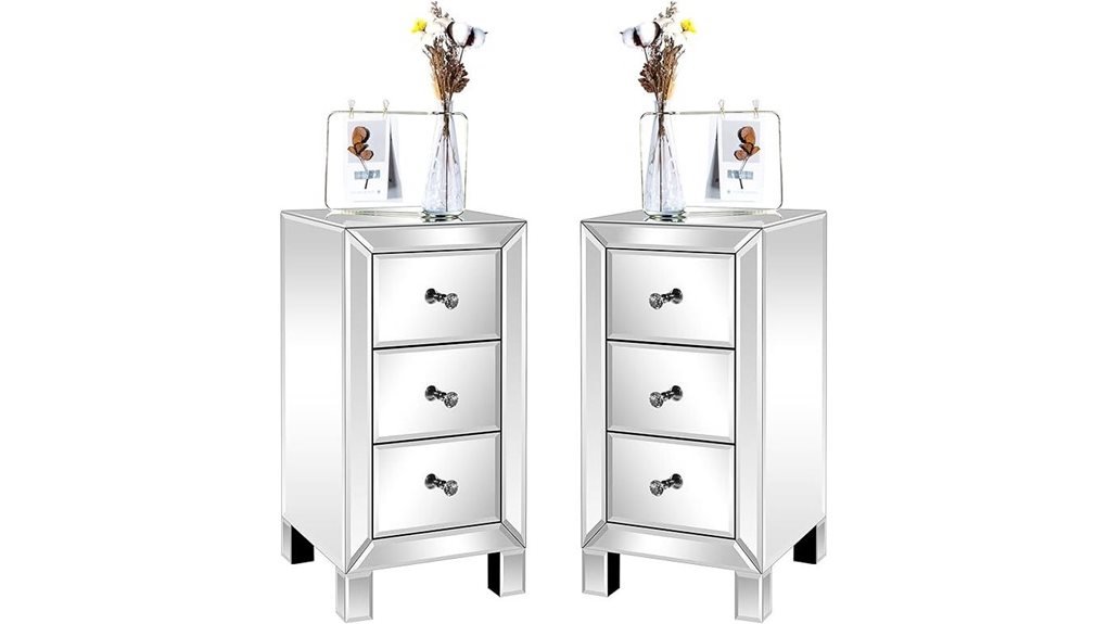 mirrored nightstand drawer set