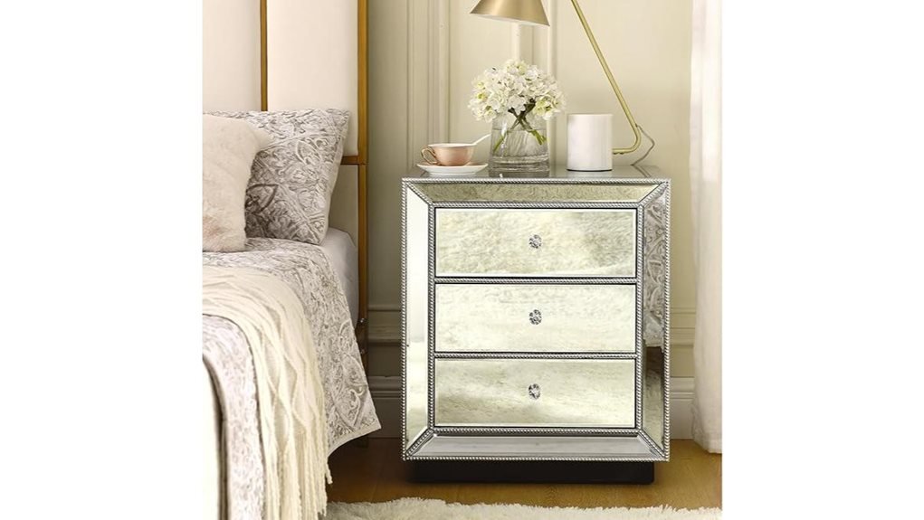 mirrored nightstand with drawers