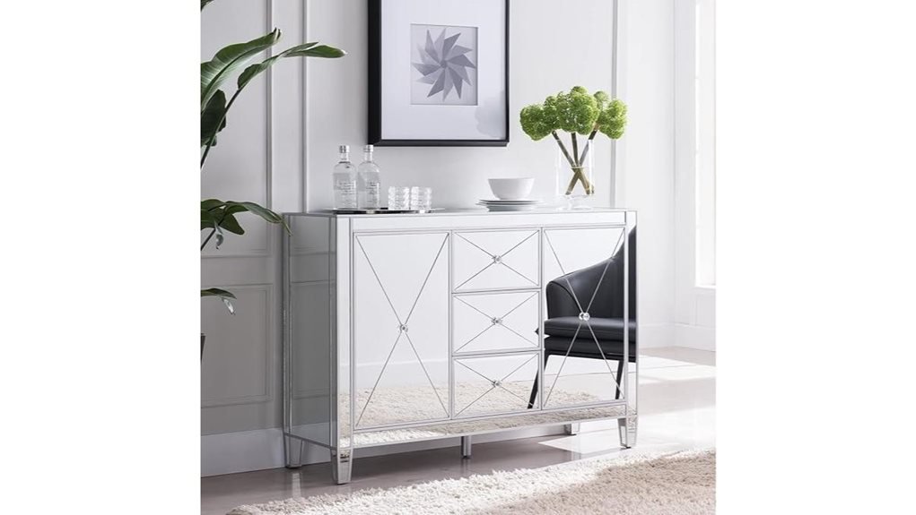 mirrored three drawer cabinet