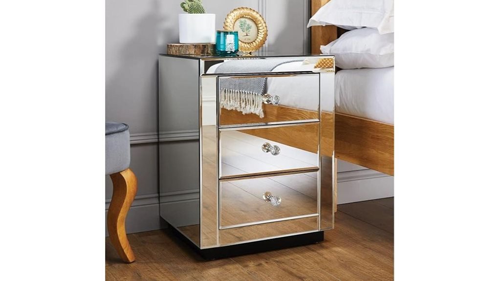 mirrored three drawer nightstand