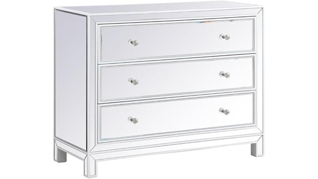 mirrored white cabinet drawers