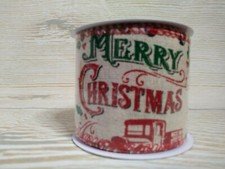 New! Vintage Red Truck Ribbon 2.5" x 9 FT Wired Merry Christmas Tree Faux Burlap