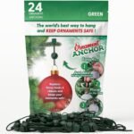 Green ornament anchors package featuring 24 pieces, designed to securely hang ornaments and replace traditional hooks for safer holiday decorating.