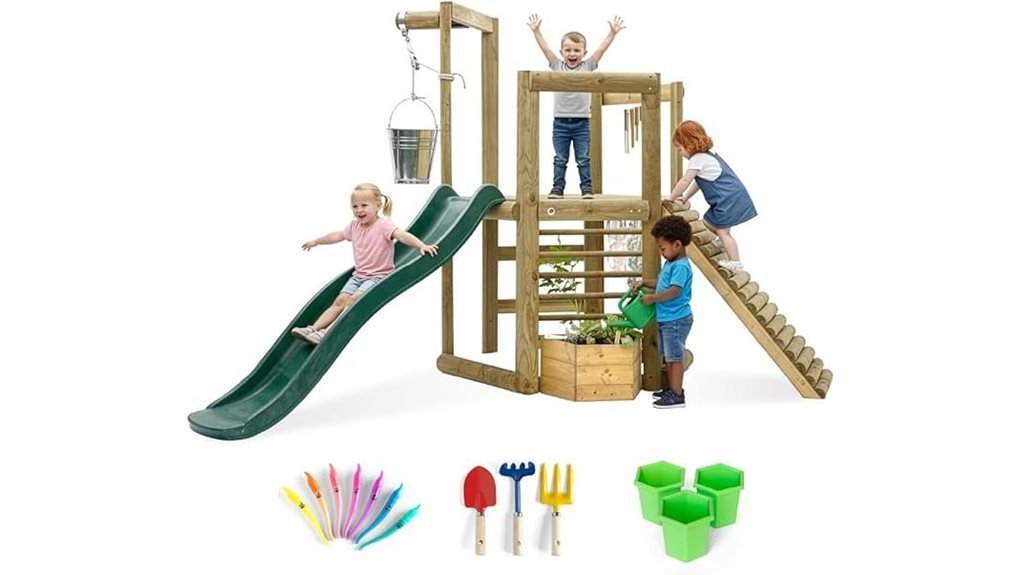 outdoor wooden playset slide