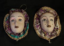 PAIRb Porcelain Mardi Gras Jester Porcelain Mask/Wall Hanging App 6"x5" Rare