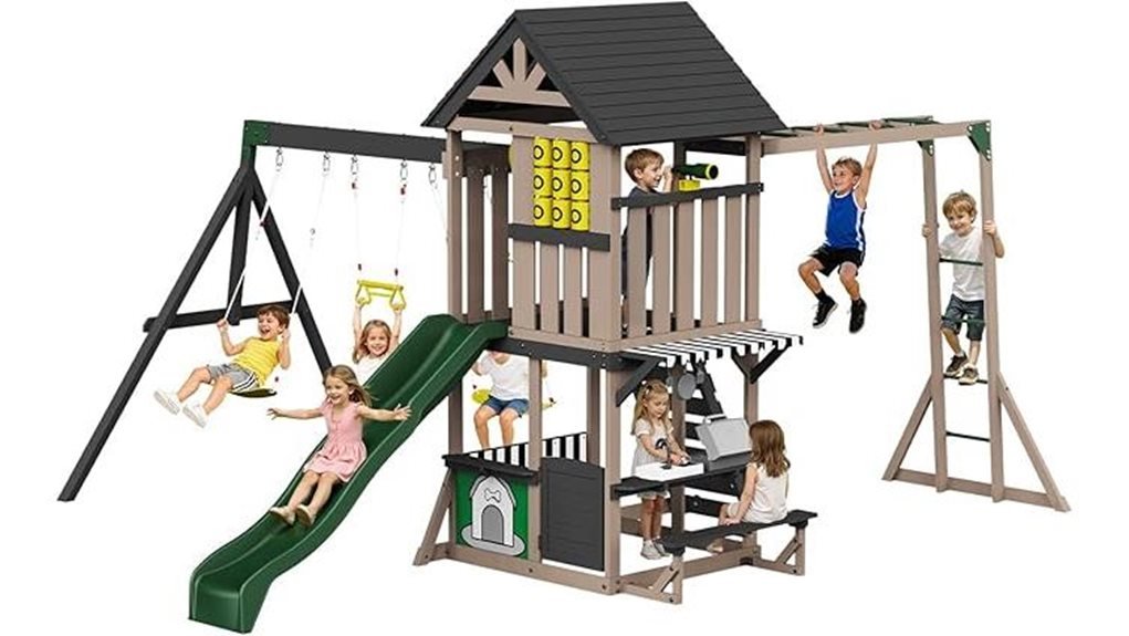 playful wooden swing set
