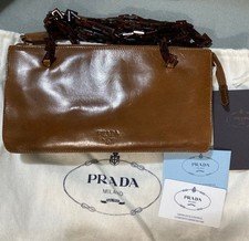 PRADA Leather Shoulder Bag Brown with Guarantee Card Vintage Rare From Japan