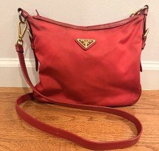 Prada Red Nylon Crossbody Shoulder Bag Gold Hardware Adjustable Strap Vintage