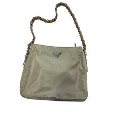 Prada Vintage Nylon Shoulder Bag Beige Tortoise Chain Strap Entrupy Certified