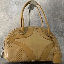 PRADA Vitello Drive Mini Boston Bag Beige Leather 00s Vintage 11.0 x 7.1 inch