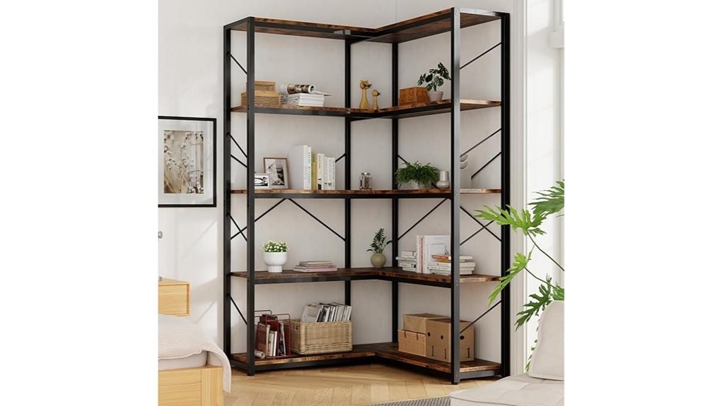 rustic brown corner bookshelf