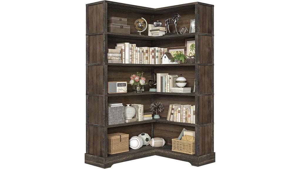 rustic brown corner bookshelf