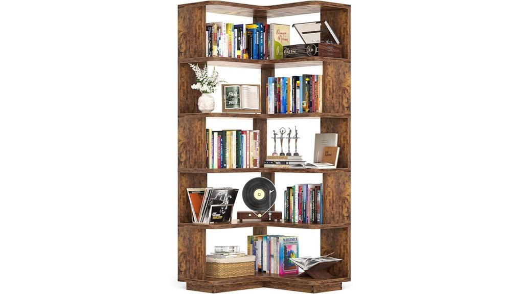 rustic brown corner bookshelf