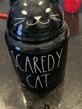 Scaredy Cat Black Ceramic Cookie Jar Halloween Decor Great Condition