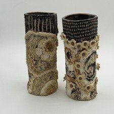 Sgraffito Textured Pottery Vases Set