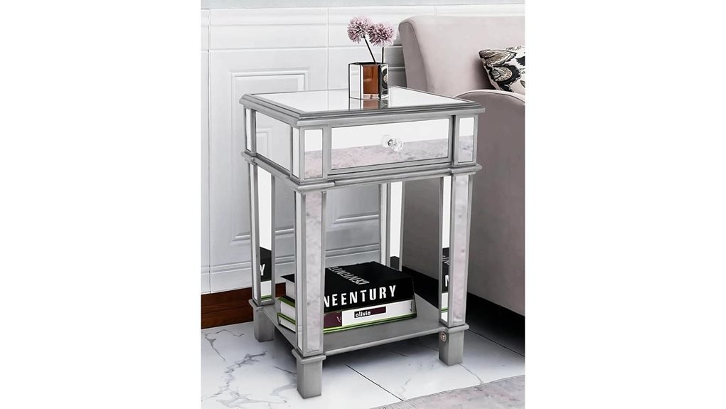 silver mirrored nightstand table