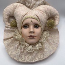 Venetian Harlequin Jester Face Porcelain Mask Wall Hanging Decor Vintage