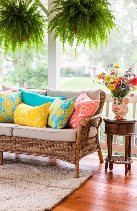 vibrant cozy porch pillows