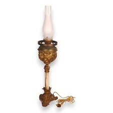 Victorian Gold Parlor Converted 22" Oil Lamp with Marble Stem Chimney