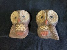 Vintage 1970s Owl Wall Plaques 3D Hard Foam Hanging Decor 3.5" Set of 2
