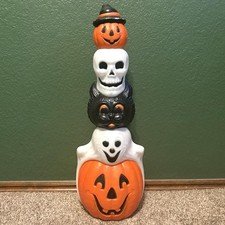 Vintage 1995 Empire Halloween Blow Mold Totem - Pumpkin Cat Ghost Skull – 32"