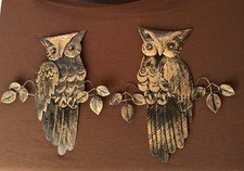 Vintage Aluminum / Tin Rustic MCM Wall Hanging Owl Decorations Set of 2