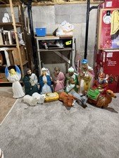Vintage Complete Nativity Set 13 Piece Christmas Lighted Blow Mold