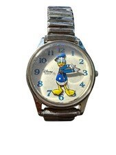 Vintage Disney Donald Duck Quartz Watch Silver Tone Expansion Band Japan Movt