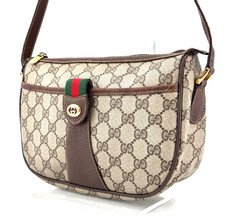 Vintage GUCCI Crossbody Bag Sherryline PVC Leather Brown Shoulder Authentic