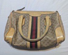 Vintage Gucci GG Hand Bag Purse Authentic Beige With Stripe