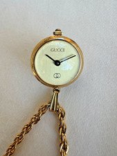Vintage Gucci Pendant Watch 1970s Red Green Enamel WORKING Gold Plated Chain