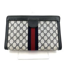 Vintage Gucci Sherry Line Clutch Bag Navy PVC Leather Authentic