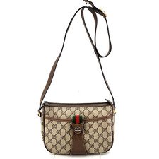 Vintage GUCCI Sherry Line Shoulder Bag Crossbody PVC Beige Authentic