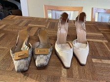Vintage Gucci Shoes Lot GG Canvas Mules 9.5B & Heels 41C AS IS
