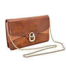 Vintage Gucci Shoulder bag Gold Chain strap Leather Brown Authentic