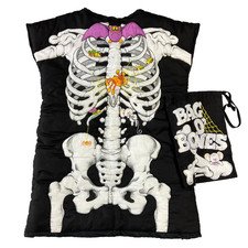 Vintage Halloween Skeleton Handmade Costume with Treat Bag Kids Medium 1980s