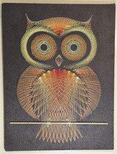 Vintage Owl String Art Wall Hanging 24x18 Mid Century Boho Retro Decor